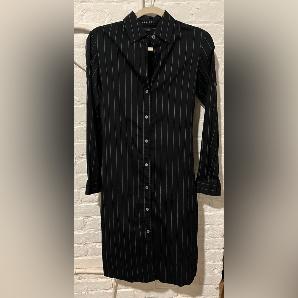Theory button down shirt dress pinstripe